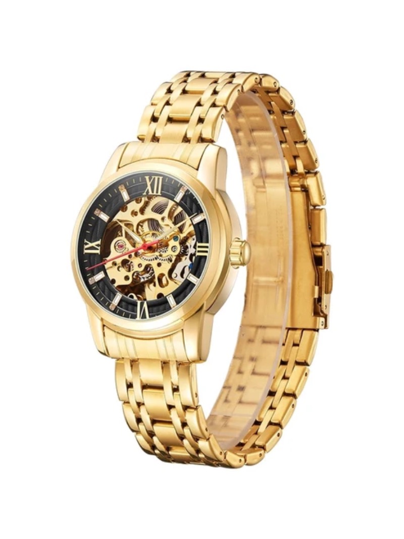 Men's Gold Skeleton Automatic Mechanical Wrist Watch