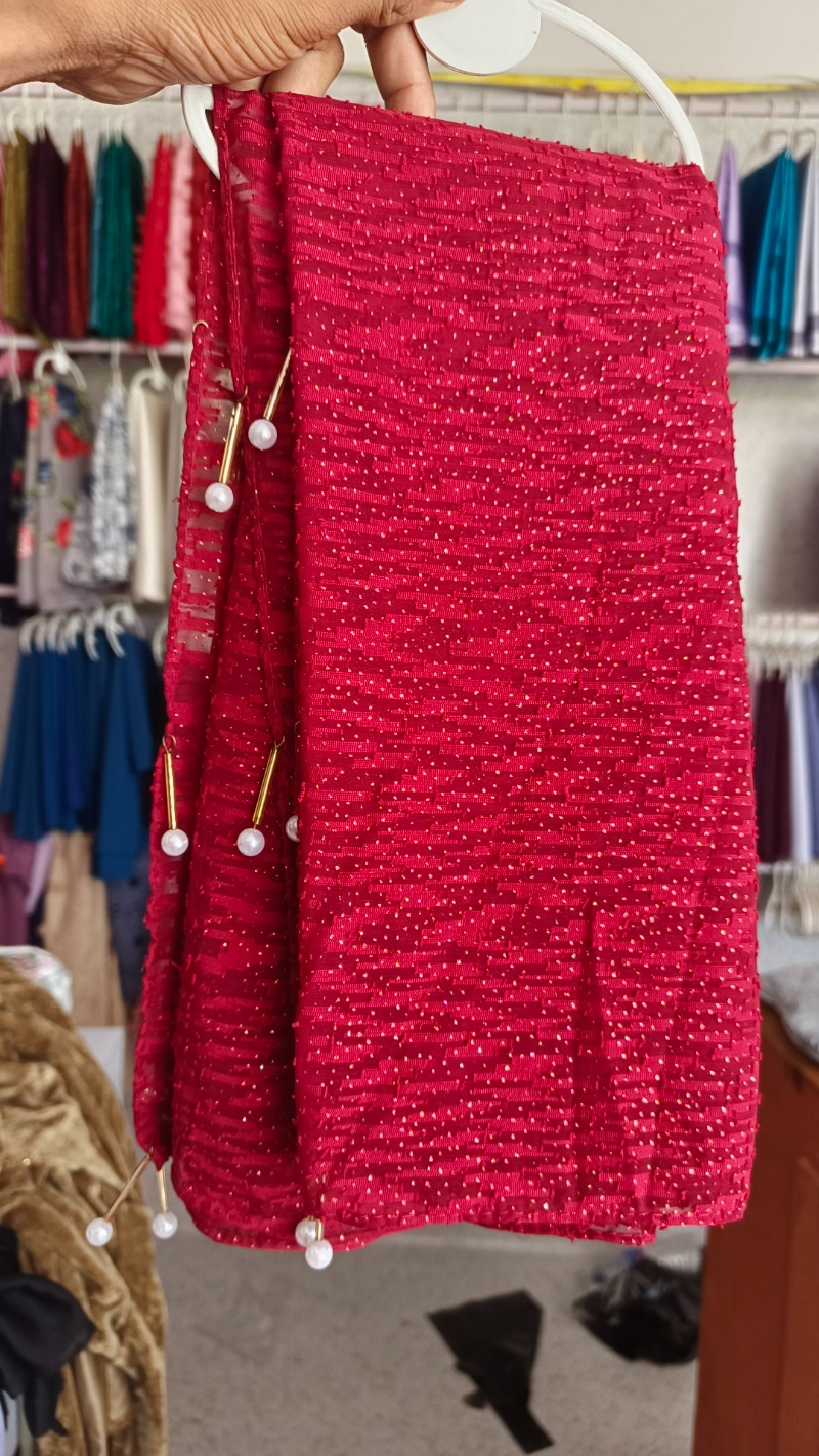 Red partywear chiffon hijab